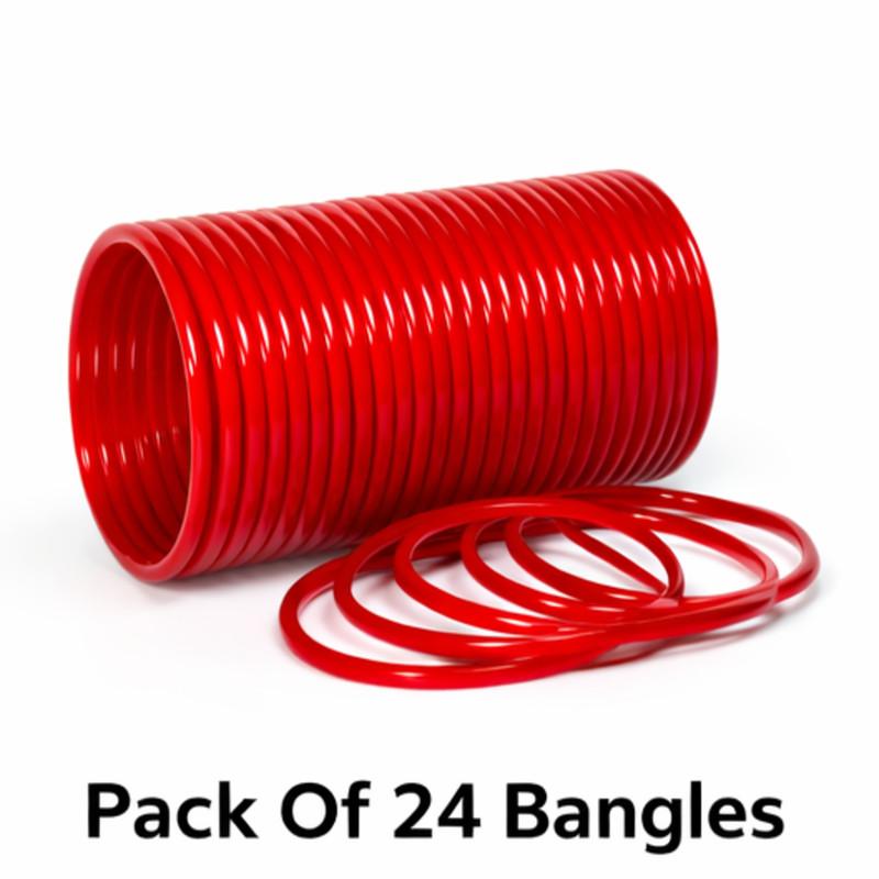 Red Glass Bangles for Women Pack of 24 | Traditional Chudi Set for Girls | Plain Glossy Bangles for Saree Kurti Lehenga | Daily Wear Festival Wedding Jewelry