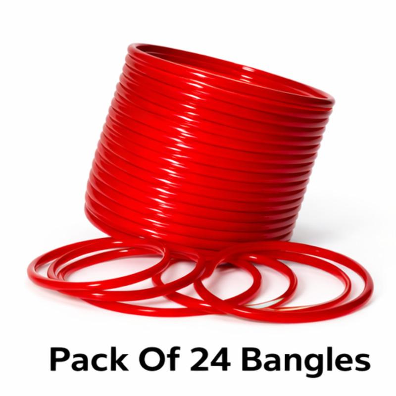 Red Glass Bangles for Women Pack of 24 | Traditional Chudi Set for Girls | Plain Glossy Bangles for Saree Kurti Lehenga | Daily Wear Festival Wedding Jewelry