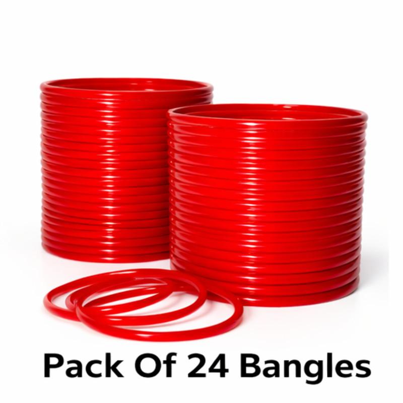 Red Glass Bangles for Women Pack of 24 | Traditional Chudi Set for Girls | Plain Glossy Bangles for Saree Kurti Lehenga | Daily Wear Festival Wedding Jewelry