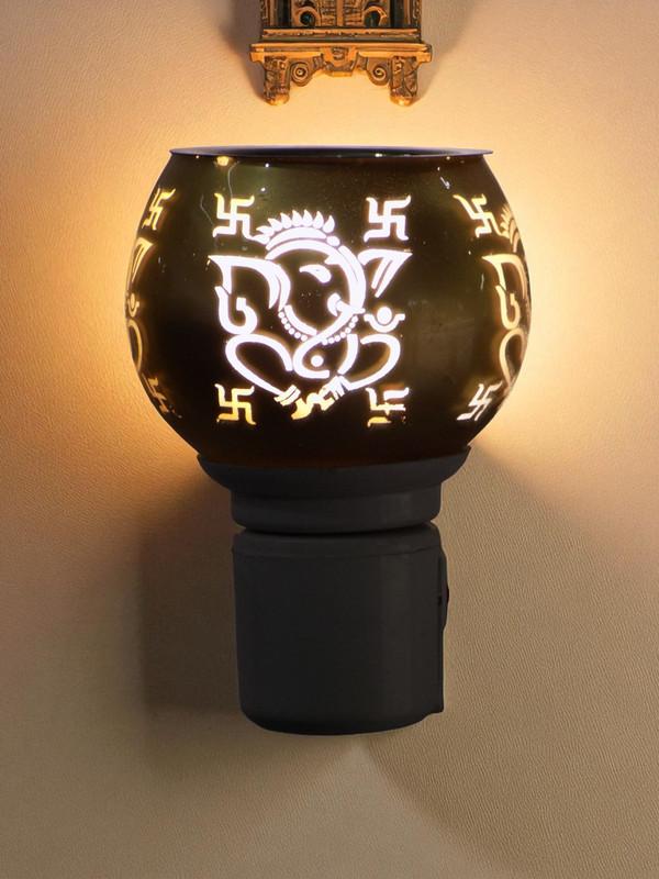 Electric Kapoor Dani with Power Flower Oil Combo | Camphor Diffuser Electric for Home Pooja | Ganpati Swastik Design Dhoop Burner | Smoke-Free Kapoor Machine & Aroma Diffuser (Golden)